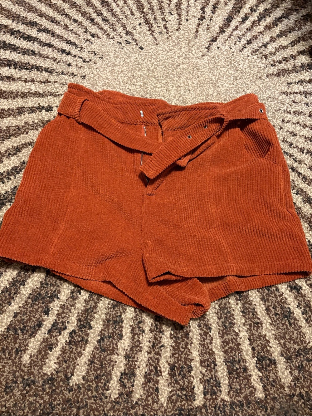 Altar'd State Rust Orange Corduroy High-Waist Shorts with Belt